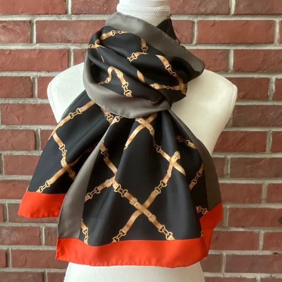 Talbots 100% Silk Hand-rolled Graphic Scarf 13”x68” NWOT - Picture 1 of 8